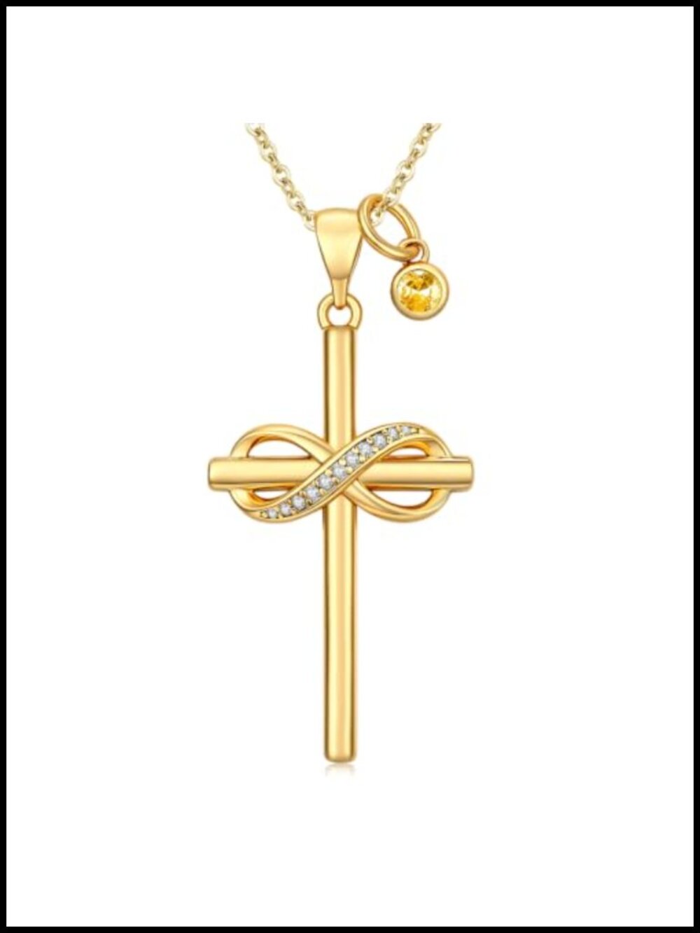 14K Gold Plated Infinity Cross Necklace Cubic Zirconia Pendant